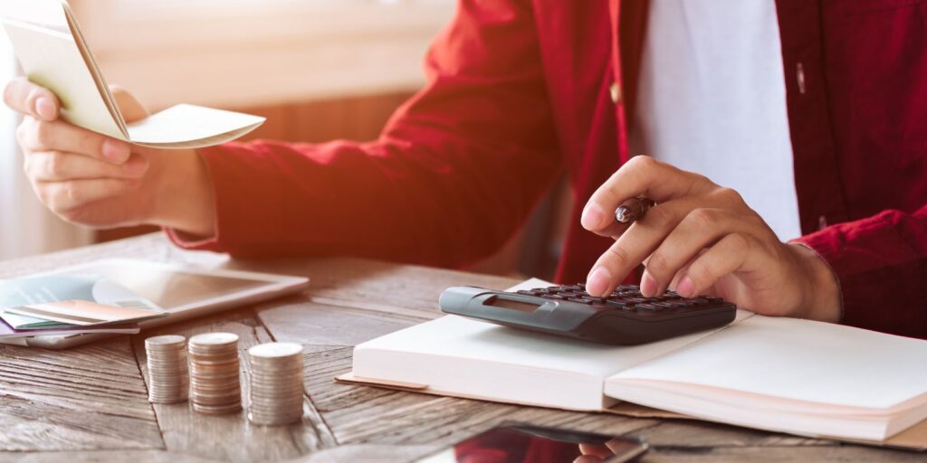 A Woman using calculator